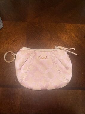Coach Light Pink Signature Coin Pouch with Keyring